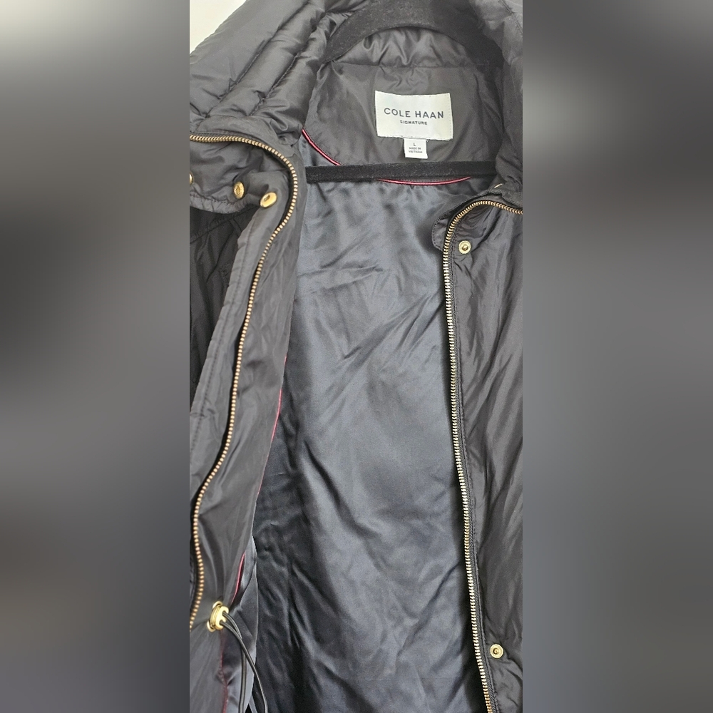 Cole Haan Signature Puffer Jacket Women's Medium Black Full Zip Down Filled Long - Picture 4 of 8